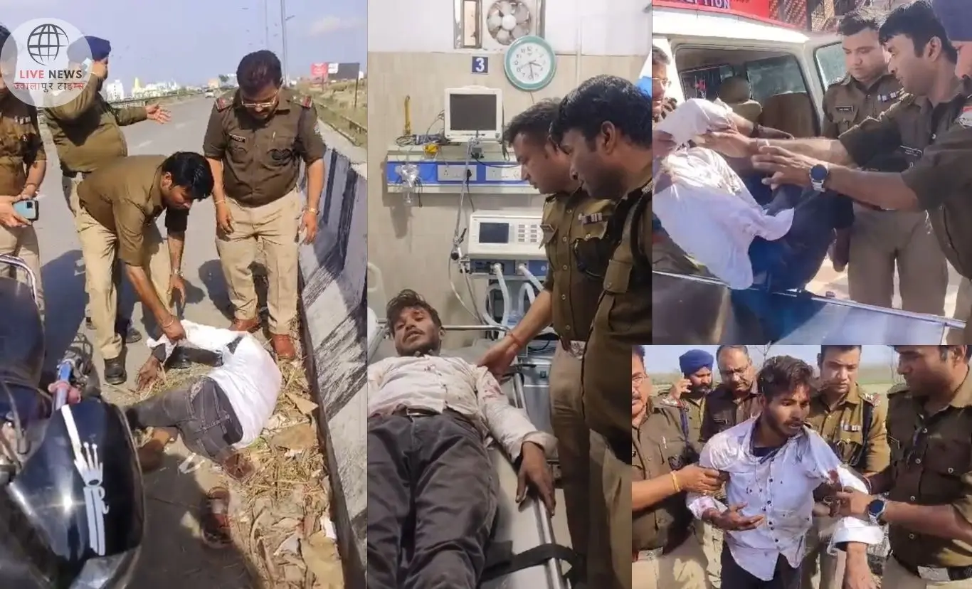 "हरिद्वार पुलिस द्वारा सड़क हादसे में घायल युवक को अस्पताल पहुंचाते हुए"