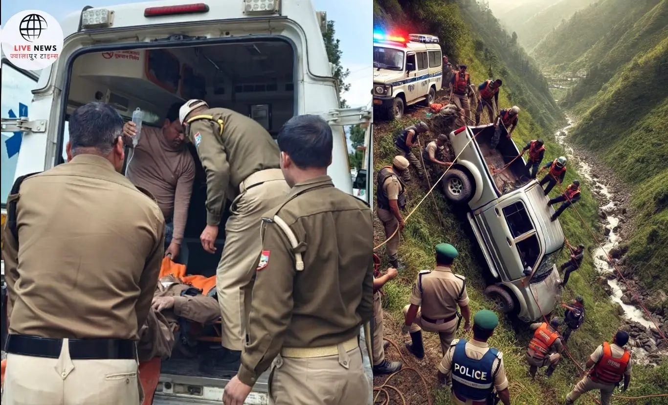 "भतरौजखान में खाई में गिरी पिकअप वैन, पुलिस ने किया रेस्क्यू।"