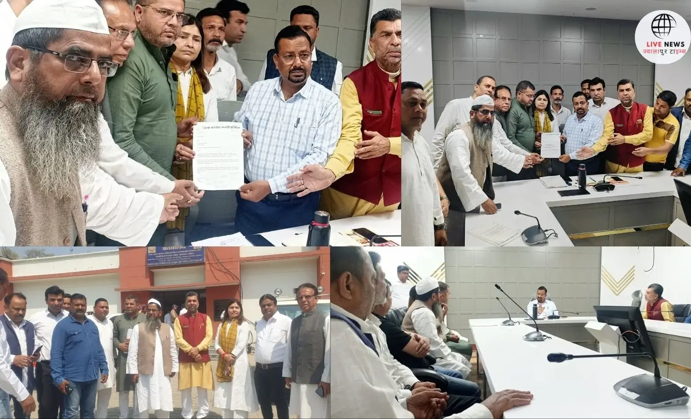"हरिद्वार में कांग्रेस नेताओं द्वारा मदरसों की सीलिंग के विरोध में डीएम को सौंपे गए ज्ञापन की तस्वीर।"