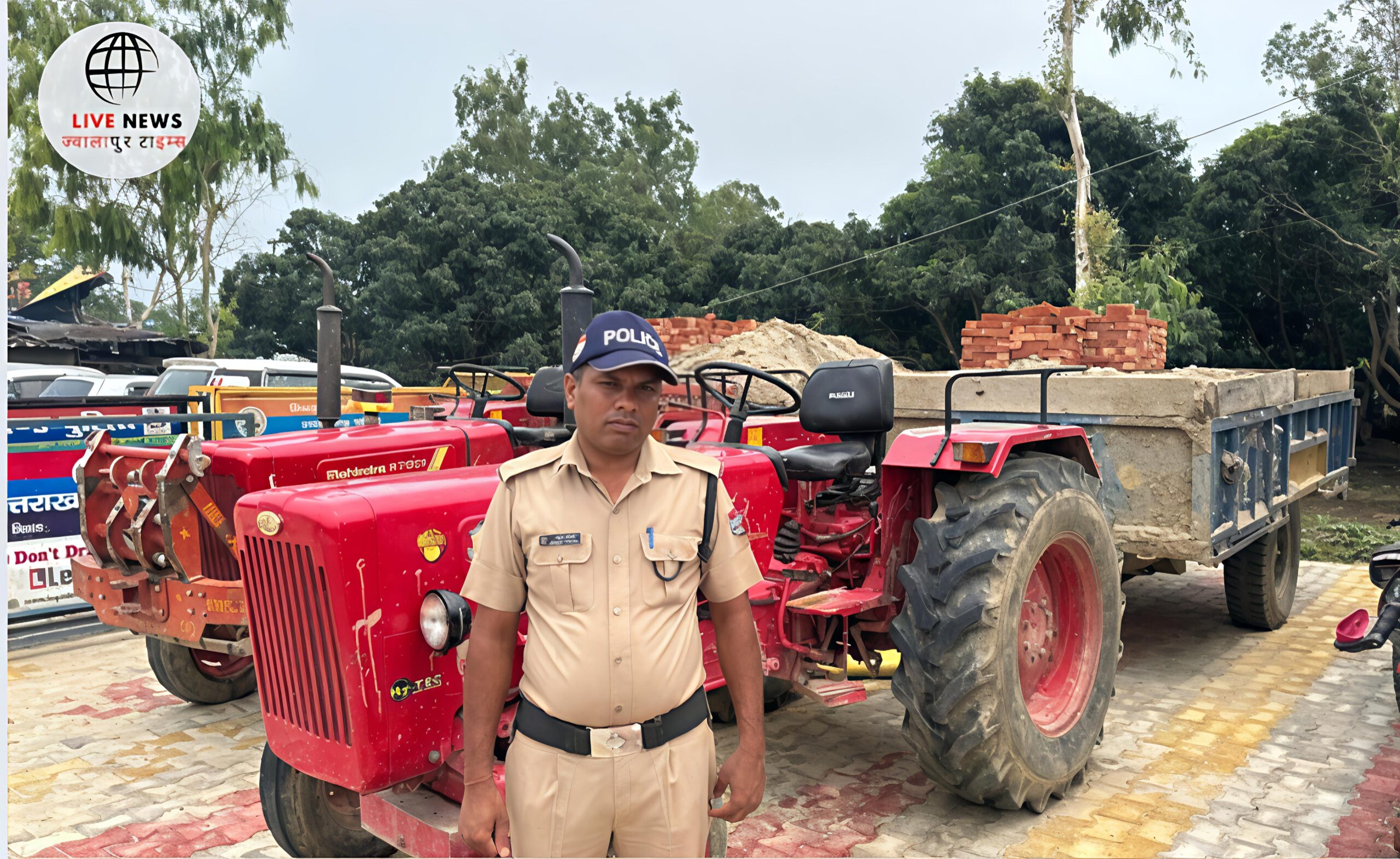 हरिद्वार पुलिस द्वारा रो नदी में पकड़ी गई अवैध खनन सामग्री और सीज किए गए ट्रैक्टर ट्रॉली