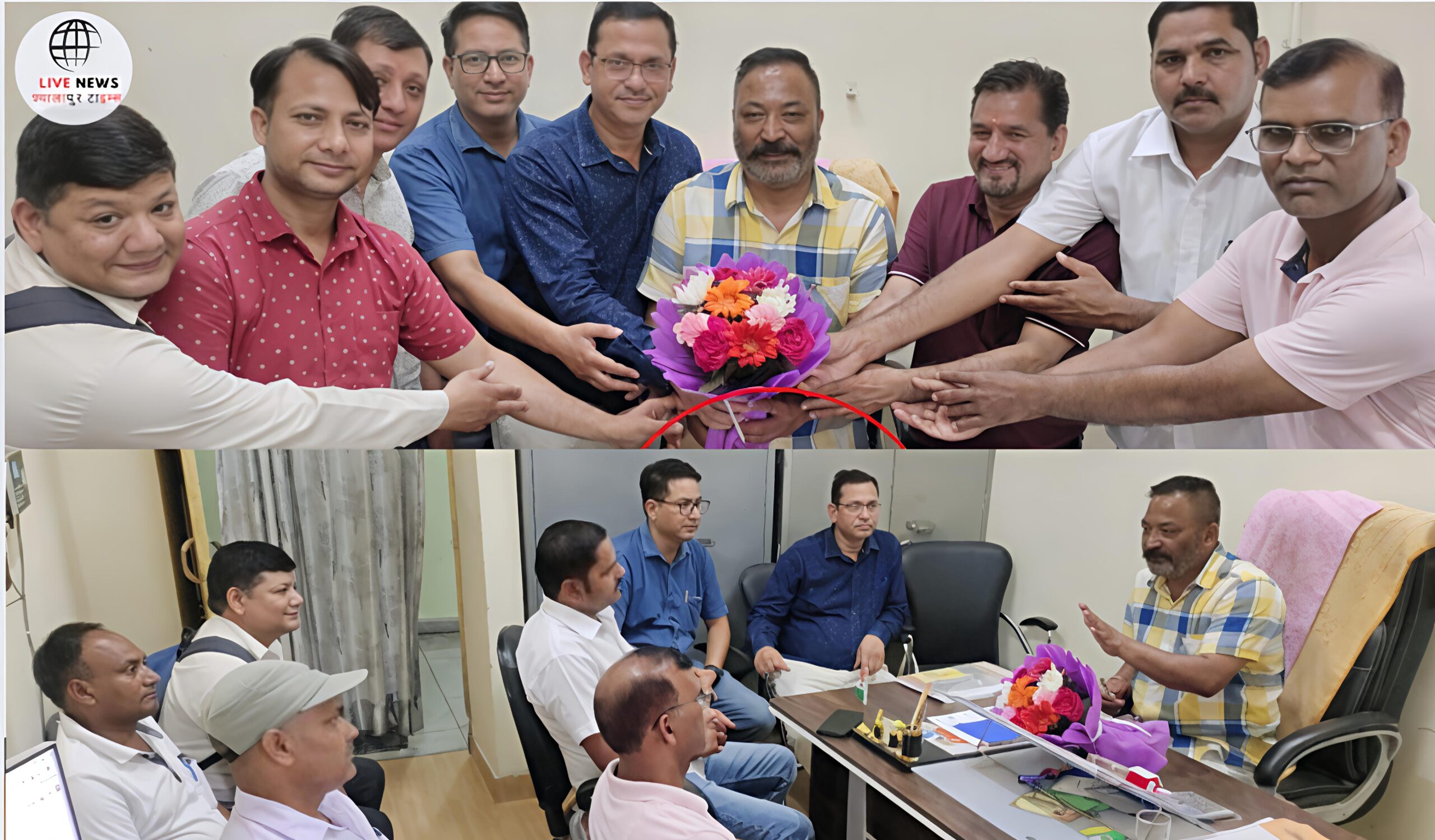 हरिद्वार विकास भवन में सोहन सिंह रावत के स्वागत समारोह की तस्वीर जिसमें शिक्षक और कर्मचारी संगठन के सदस्य मौजूद हैं।