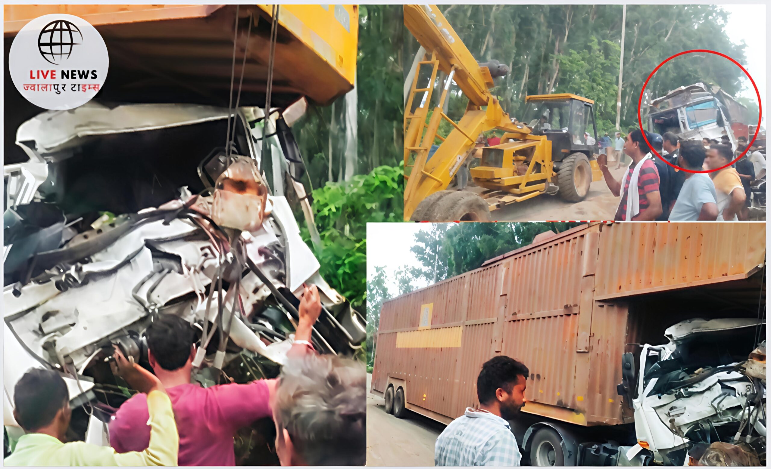 हरिद्वार-नजीबाबाद हाईवे पर दुर्घटनाग्रस्त कंटेनर और ट्रक – जाम की स्थिति