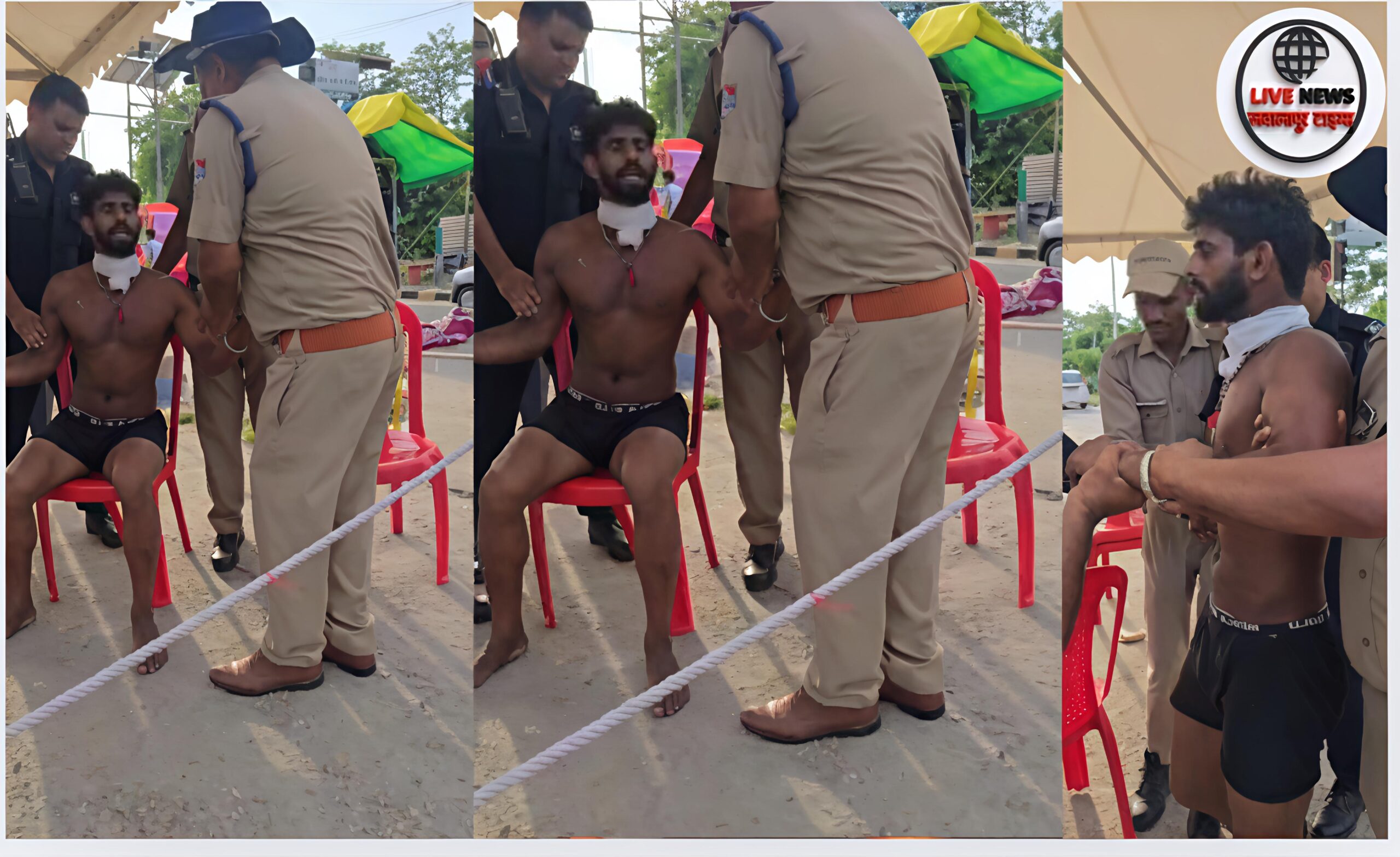 ज्वालापुर पुलिस घायल कांवड़ यात्री को एंबुलेंस से अस्पताल ले जाते हुए