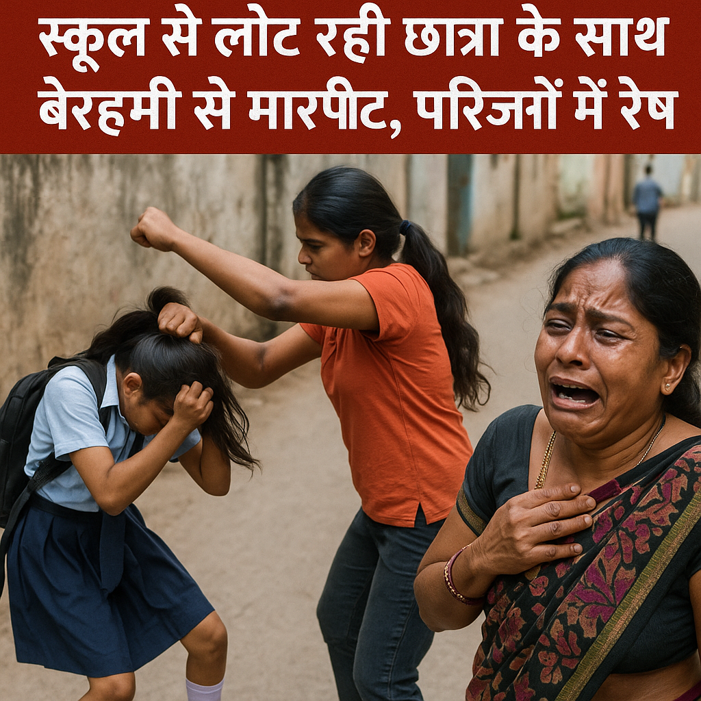 धनपुरा गांव में सड़क पर छात्रा से मारपीट की वायरल वीडियो की CCTV तस्वीर
