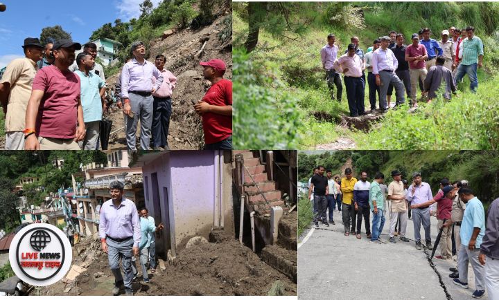 “थराली आपदा प्रभावित क्षेत्र का निरीक्षण करते डीएम और एसपी”