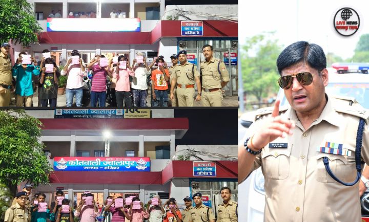 हरिद्वार ज्वालापुर पुलिस टीम नवरात्रि पर शराब पीकर हुड़दंग करने वालों को पकड़ती हुई।