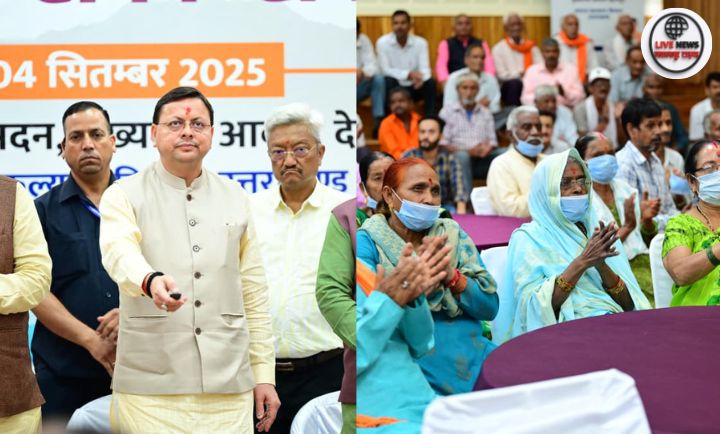 "मुख्यमंत्री पुष्कर सिंह धामी वरिष्ठ नागरिकों और दिव्यांगजनों से संवाद करते हुए, वृद्धाश्रम और दिव्यांग योजनाओं की घोषणा करते हुए"