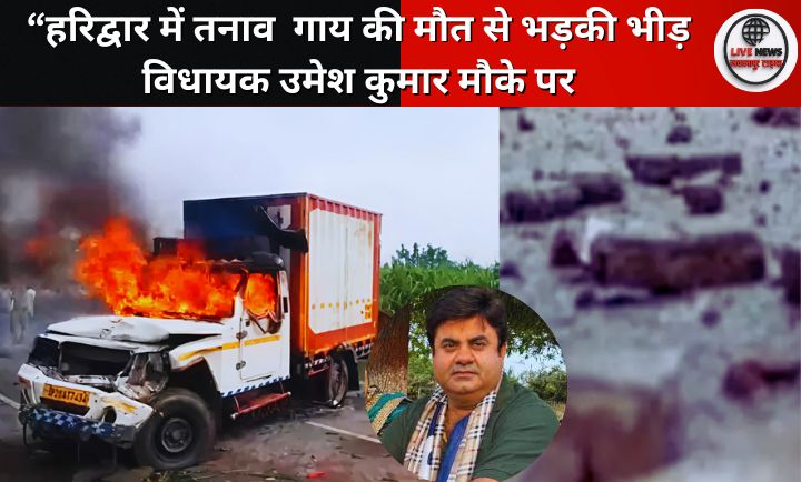 "लक्सर-बलावली मार्ग पर गाय की मौत के बाद सड़क जाम करते ग्रामीण"