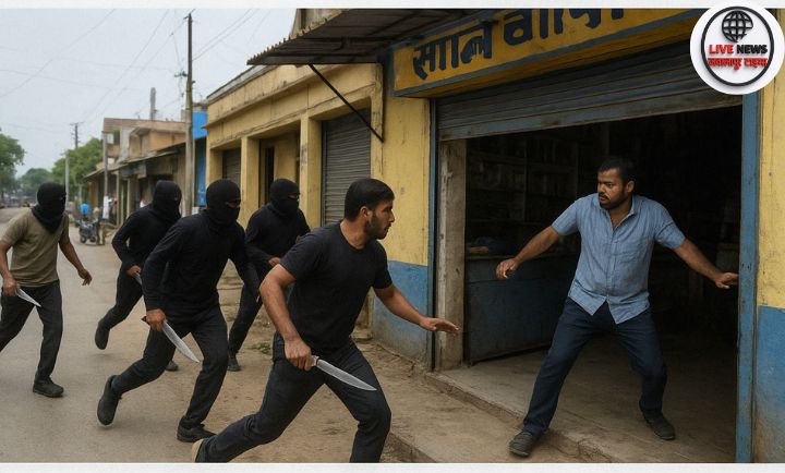 रानीपुर हरिद्वार की एक व्यस्त दुकान का बाहरी दृश्य; दुकान के सामने मौजूद पटरी और लोग — संदर्भ के लिए (घटना स्थल का प्रतिनिधि चित्र)।