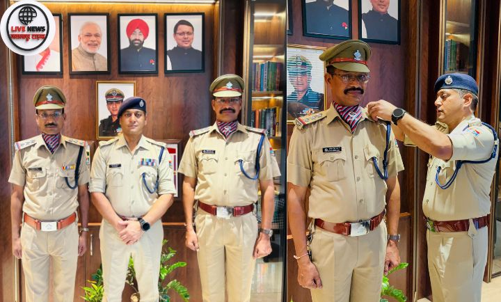 हरिद्वार में SSP प्रमेन्द्र सिंह डोबाल द्वारा इंस्पेक्टर पद पर पदोन्नत पुलिस अधिकारियों को बैच पहनाते हुए।