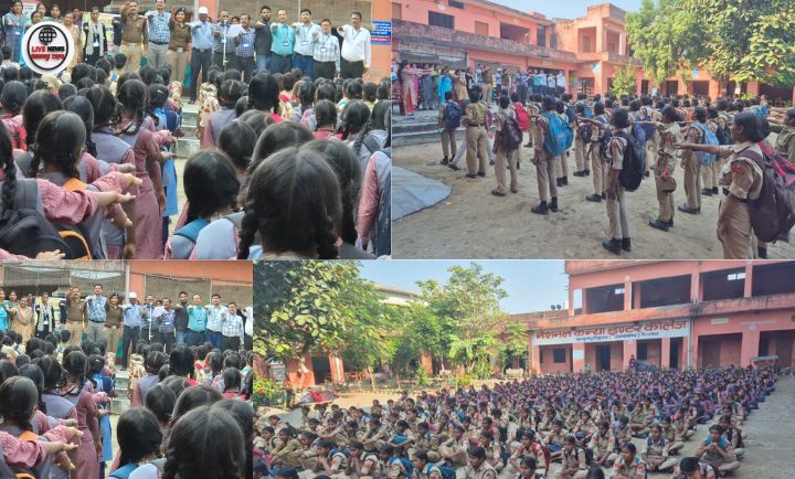“थाना खानपुर पुलिस द्वारा राजकीय कन्या इंटर कॉलेज में आयोजित साइबर अपराध और नशा मुक्ति जागरूकता कार्यक्रम।”