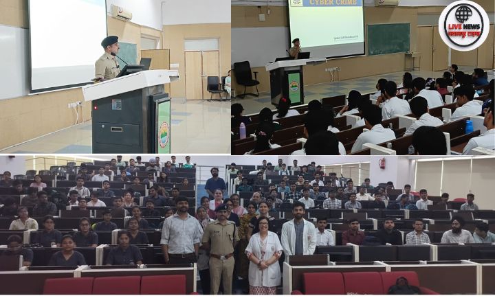 एम्स ऋषिकेश में साइबर अवेयरनेस प्रोग्राम को संबोधित करते पुलिस अधीक्षक अपराध/यातायात जितेंद्र मेहरा”