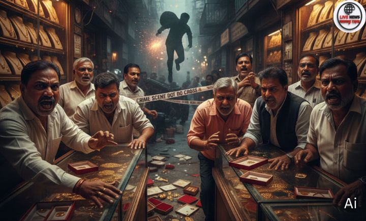 मेरठ में सोना चोरी के विरोध में पुलिस स्टेशन पर प्रदर्शन करते सराफा व्यापारी