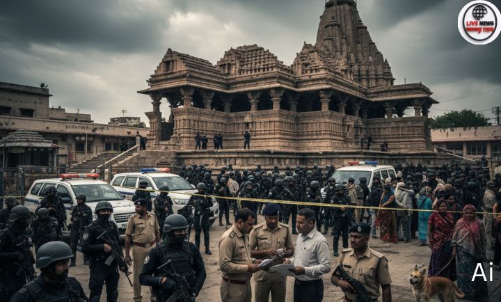 मां विंध्यवासिनी मंदिर परिसर में सुरक्षा एजेंसियों द्वारा की जा रही रातभर की जांच”