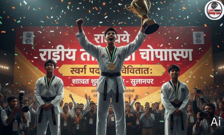 “नेशनल ताइक्वांडो चैंपियनशिप 2025 में गोल्ड मेडल जीतते हुए सुल्तानपुर के खिलाड़ी शाश्वत शुक्ला”