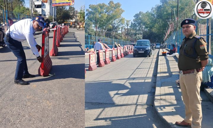 रुड़की में वाटर टैंक बैरियर से बने डिवाइडर और यातायात पुलिस की तैनाती”