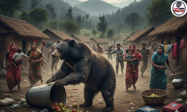 पांगला क्षेत्र में भालू गतिविधियों से चिंतित ग्रामीण और जंगल का दृश्य”
