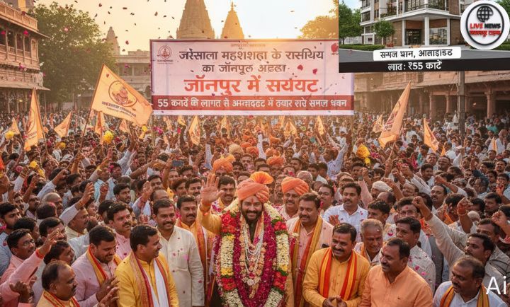 जौनपुर में जायसवाल महासभा के राष्ट्रीय अध्यक्ष मदन लाल जायसवाल का स्वागत करते समाज के लोग”