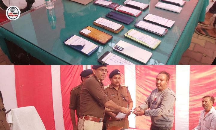 हरिद्वार पुलिस द्वारा बरामद किए गए 155 मोबाइल फोन फरियादियों को लौटाते हुए क्षेत्राधिकारी मंगलौर।