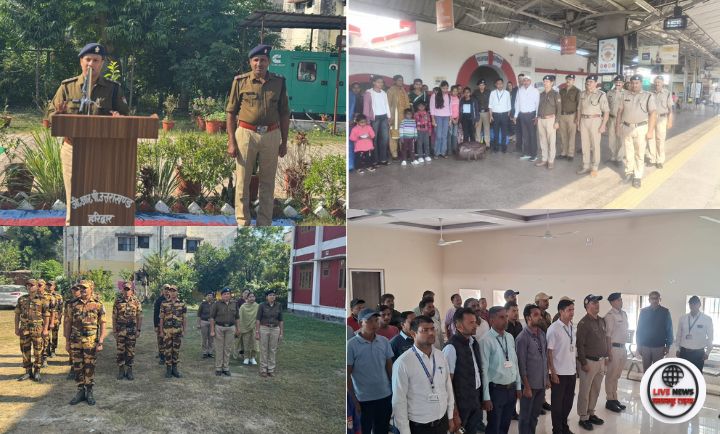 हरिद्वार जीआरपी पुलिस कर्मी वन्दे मातरम् का सामूहिक गायन करते हुए।