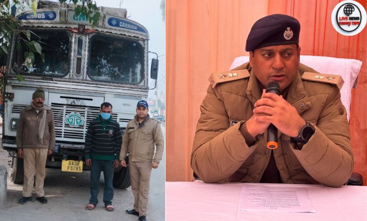 लक्सर में पुलिस द्वारा बरामद किया गया सीमेंट से लदा ट्रक”