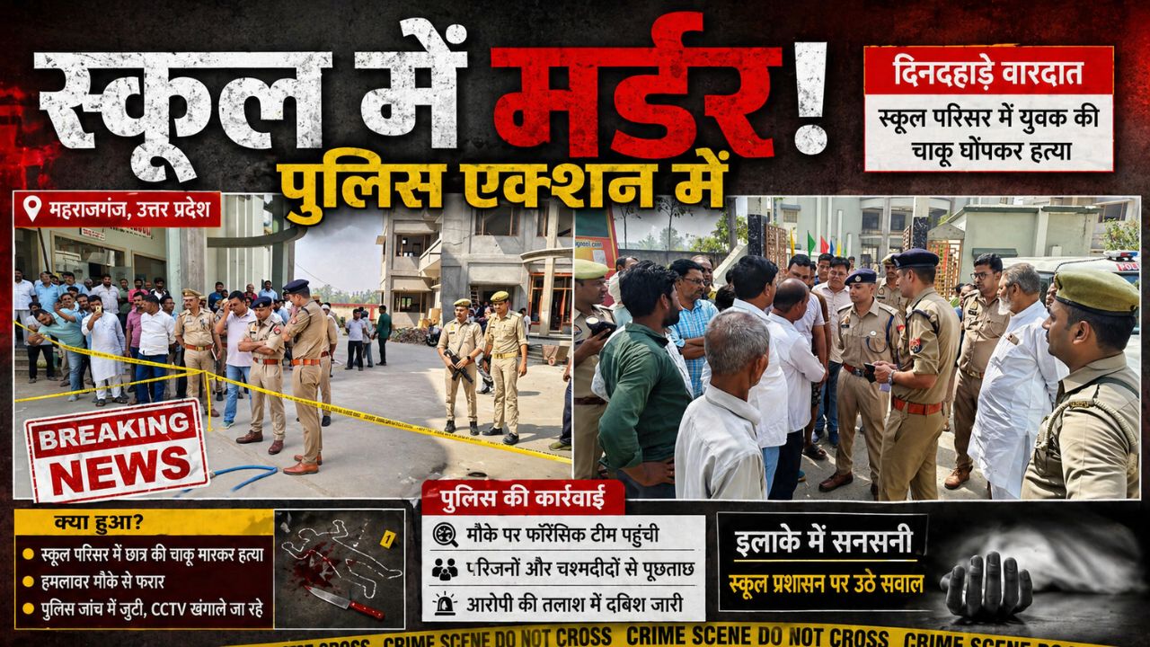 “मुजफ्फरनगर के चरथावल में स्कूल चौकीदार की हत्या के बाद मौके पर जांच करती पुलिस टीम”
