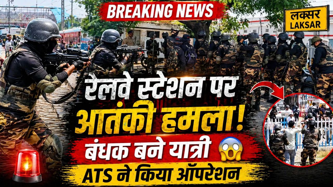 “लक्सर रेलवे स्टेशन पर मॉक ड्रिल के दौरान बंधक यात्रियों को बचाते हुए ATS और पुलिस टीम”