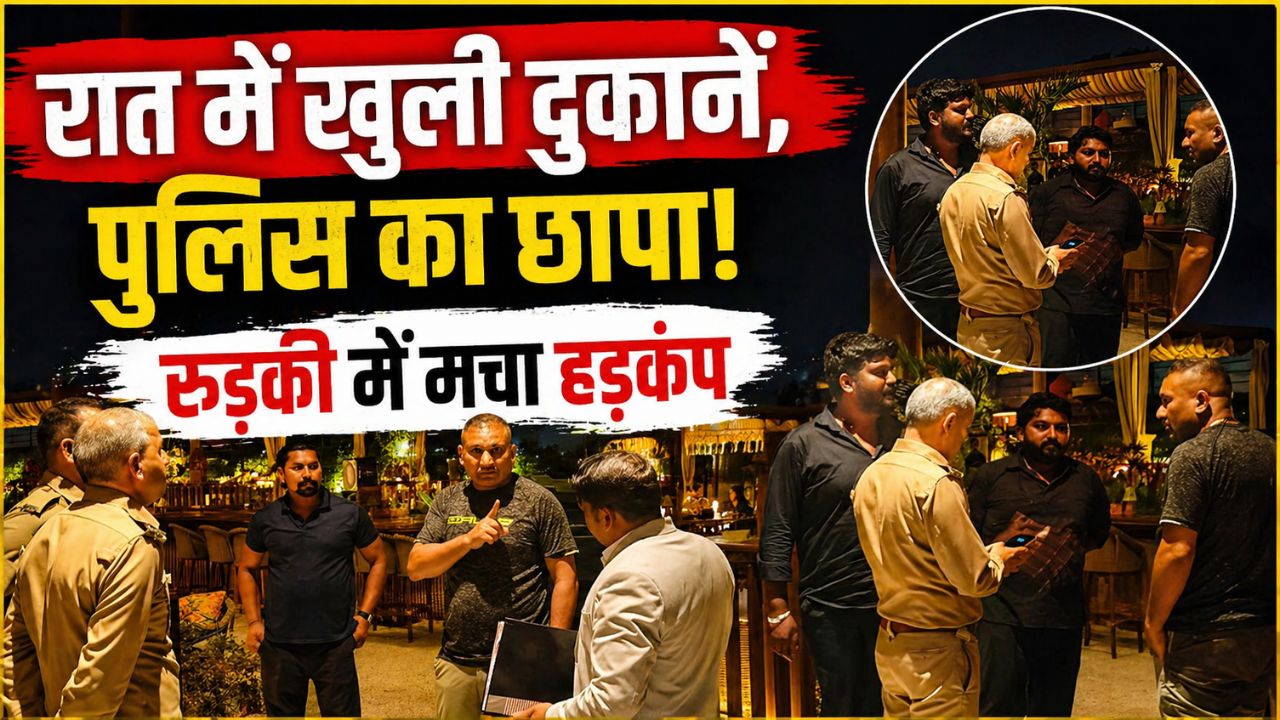 रुड़की में पुलिस द्वारा रात्रि चेकिंग के दौरान रेस्टोरेंट पर कार्रवाई करते हुए दृश्य