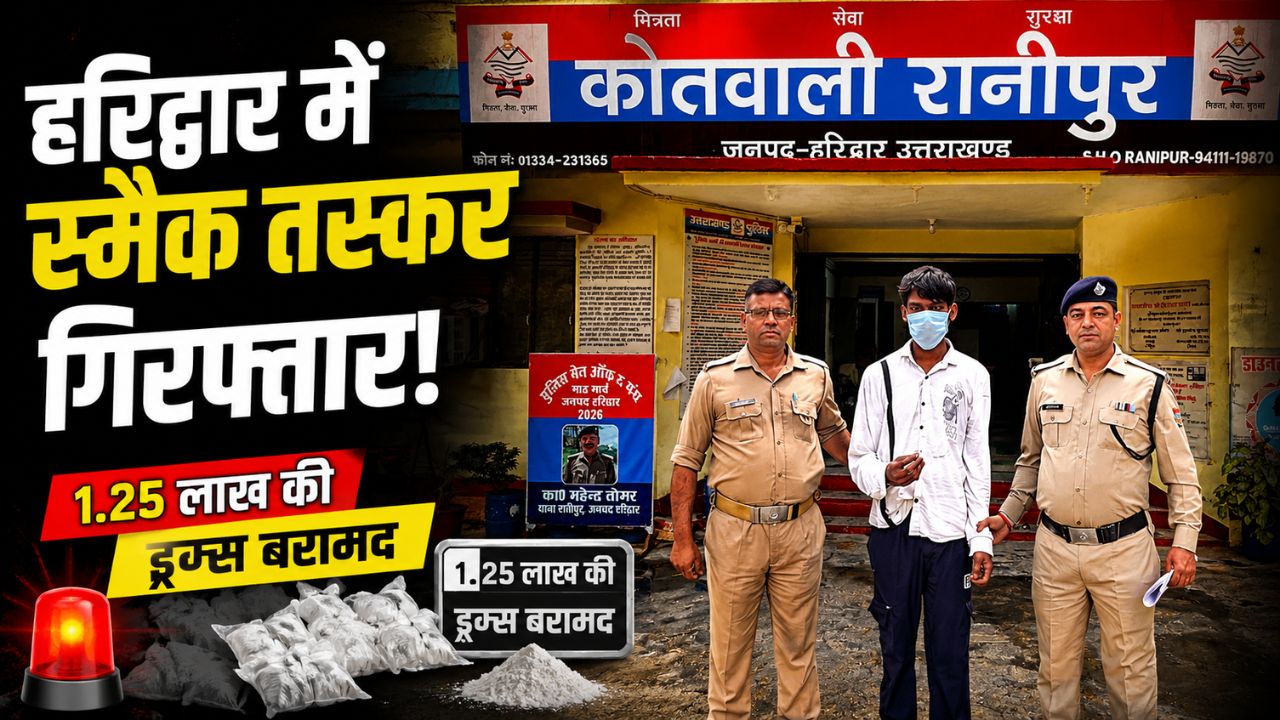 रानीपुर पुलिस द्वारा अवैध स्मैक के साथ गिरफ्तार आरोपी और बरामद मादक पदार्थ का दृश्य