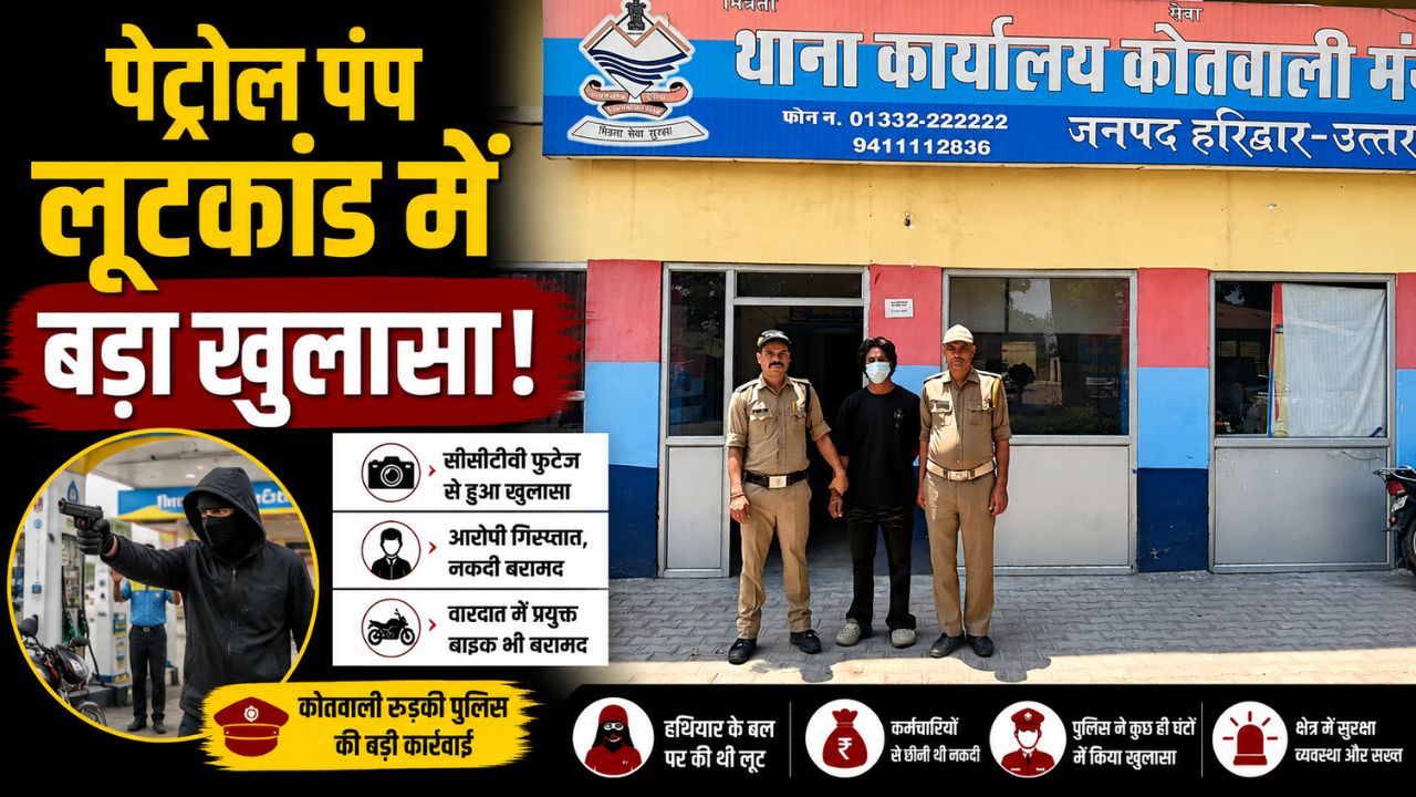 पेट्रोल पंप लूट मामले में कार्रवाई के दौरान आरोपी को हिरासत में लेती मंगलौर पुलिस"