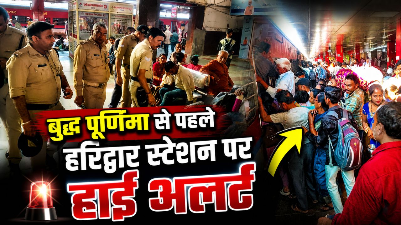 हरिद्वार रेलवे स्टेशन पर जीआरपी पुलिस द्वारा चेकिंग अभियान चलाते हुए सुरक्षा जांच का दृश्य