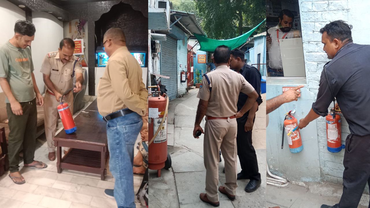 हरिद्वार में फायर स्टेशन मायापुर की टीम होटल, रेस्टोरेंट और मनसा देवी-चंडी देवी मंदिरों का अग्नि सुरक्षा निरीक्षण करती हुई