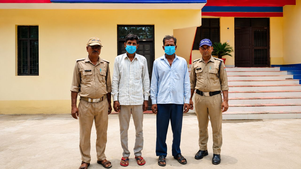 खानपुर थाना पुलिस द्वारा न्यायालय के वारंट पर गिरफ्तार किए गए दो वारंटियों की कार्रवाई से संबंधित दृश्य।