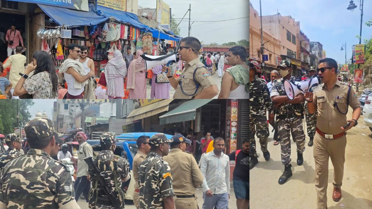 हरकी पैड़ी क्षेत्र में अतिक्रमण हटाने की कार्रवाई करती प्रशासन और पुलिस टीम