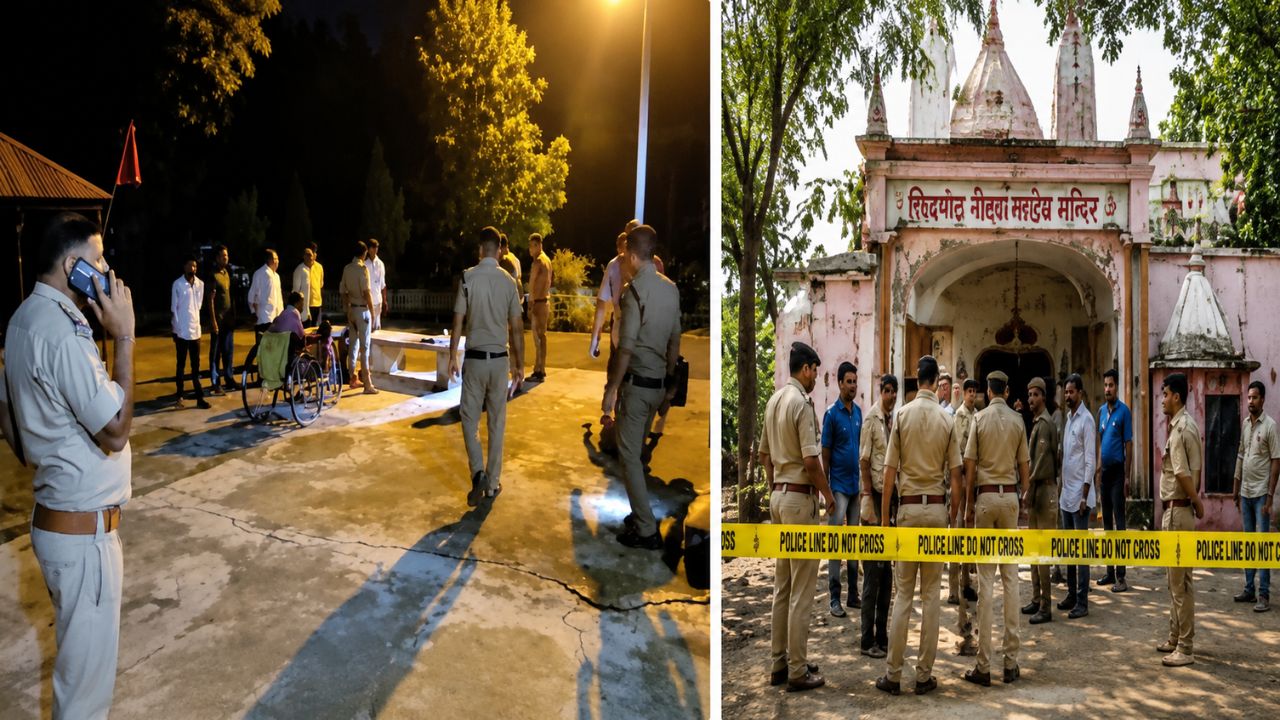 हरिद्वार के शिवगढ़ महादेव मंदिर में दो साधुओं की हत्या के मामले की जांच करती पुलिस और फॉरेंसिक टीम