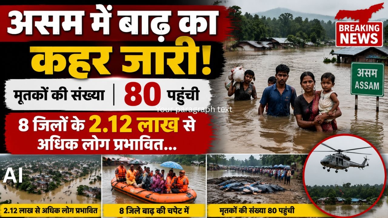 असम में बाढ़ का कहर जारी मृतकों की संख्या 80 पहुंची 8 जिलों के 2.12 लाख से अधिक लोग प्रभावित…