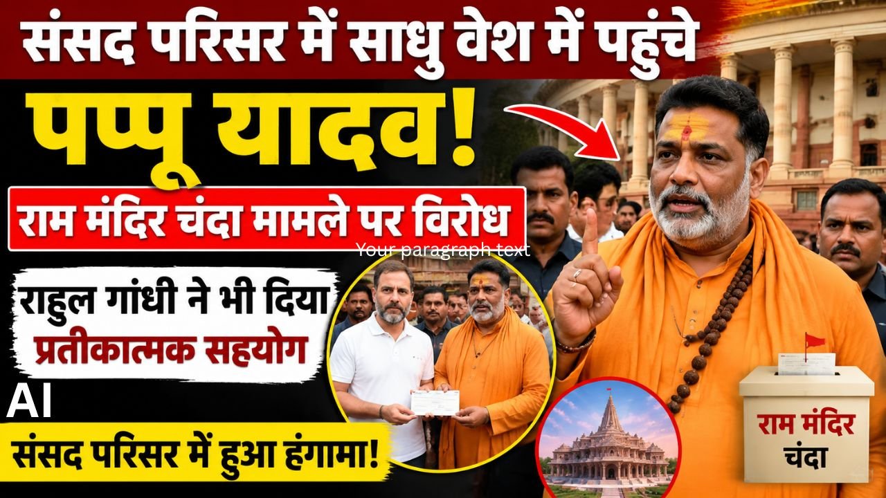 संसद परिसर में साधु वेश में पहुंचे पप्पू यादव राम मंदिर चंदा मामले पर विरोध राहुल गांधी ने भी दिया प्रतीकात्मक सहयोग…