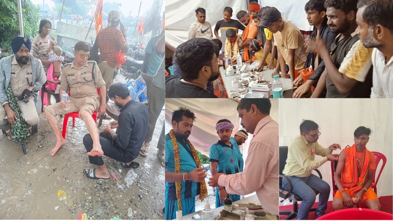 हरिद्वार कांवड़ यात्रा के दौरान शिवभक्तों के लिए स्वास्थ्य विभाग की ओर से लगाए गए निशुल्क स्वास्थ्य शिविर।