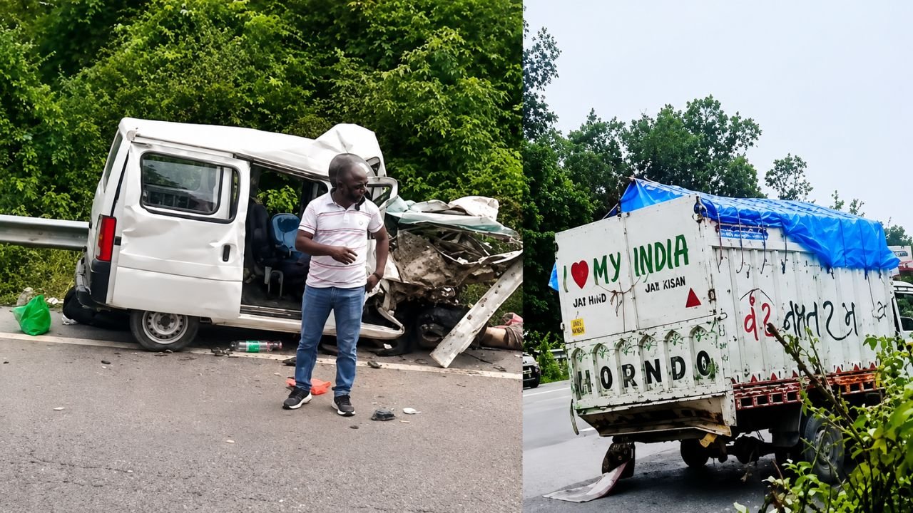 डोईवाला में मणिमाई मंदिर के पास लच्छीवाला टोल प्लाजा से पहले हुए सड़क हादसे की तस्वीर
