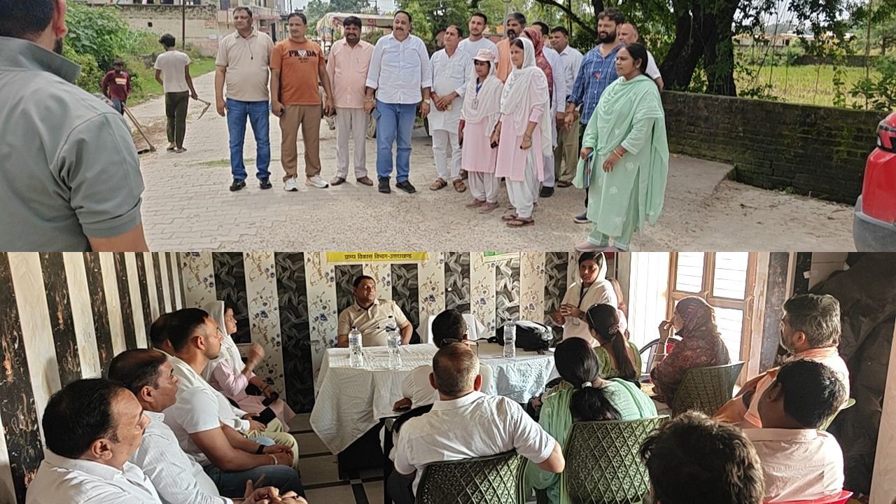 हरिद्वार के बेलड़ा गांव में स्वच्छता व्यवस्था का अध्ययन करते भगवानपुर के ग्राम प्रधान और स्वयं सहायता समूह की महिलाएं