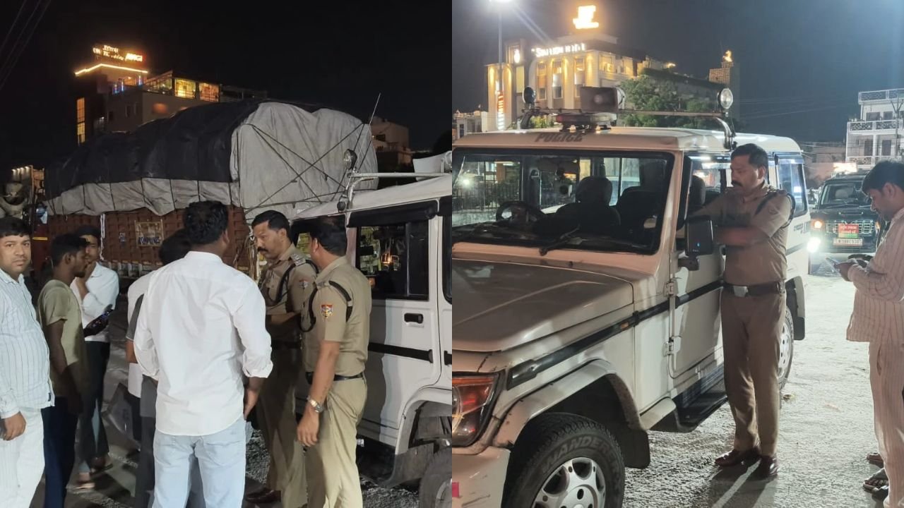 हरिद्वार के शिवालिक नगर में नो-एंट्री के दौरान भारी वाहनों की चेकिंग करती रानीपुर पुलिस