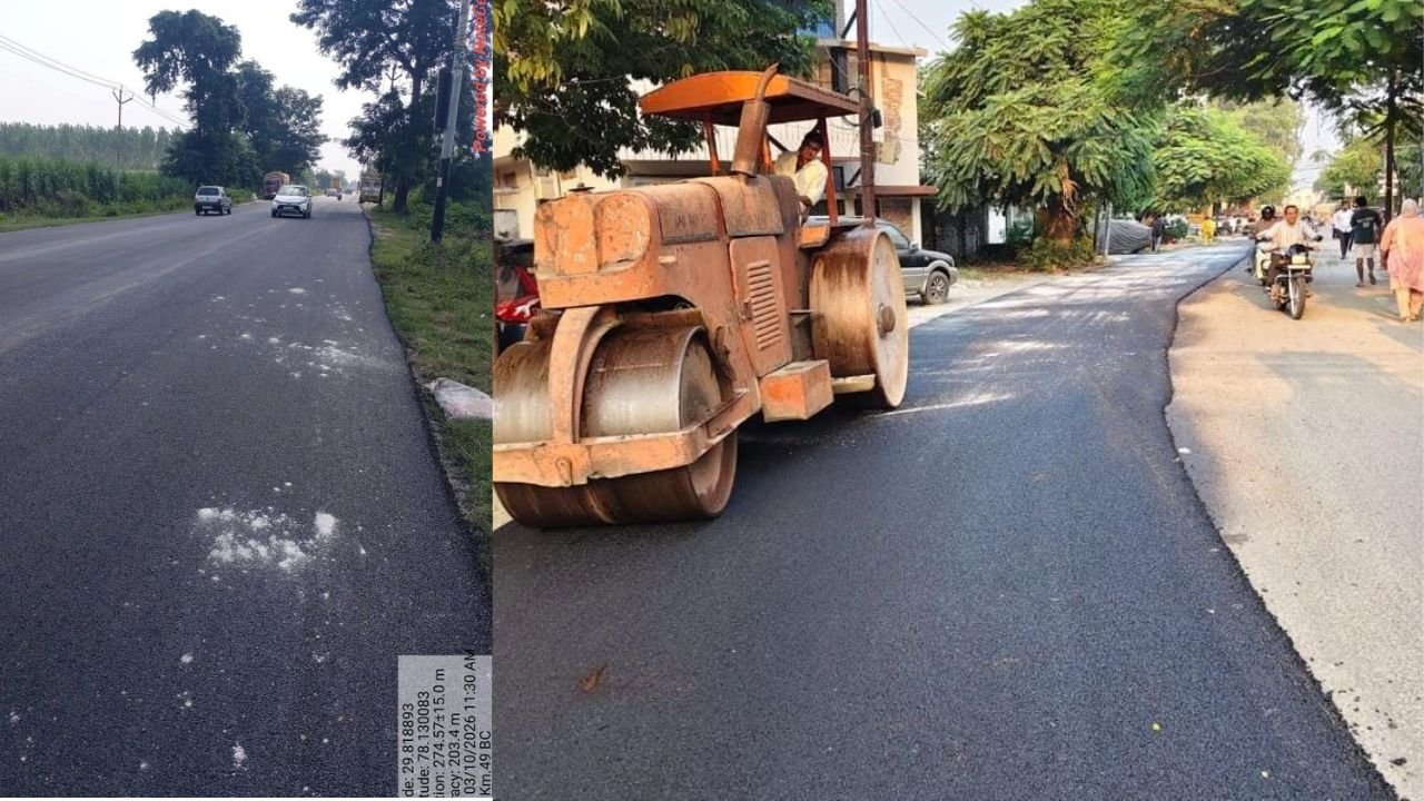 हरिद्वार के पदार्था क्षेत्र में राष्ट्रीय राजमार्ग-334ए पर सड़क मरम्मत और डामरीकरण का कार्य
