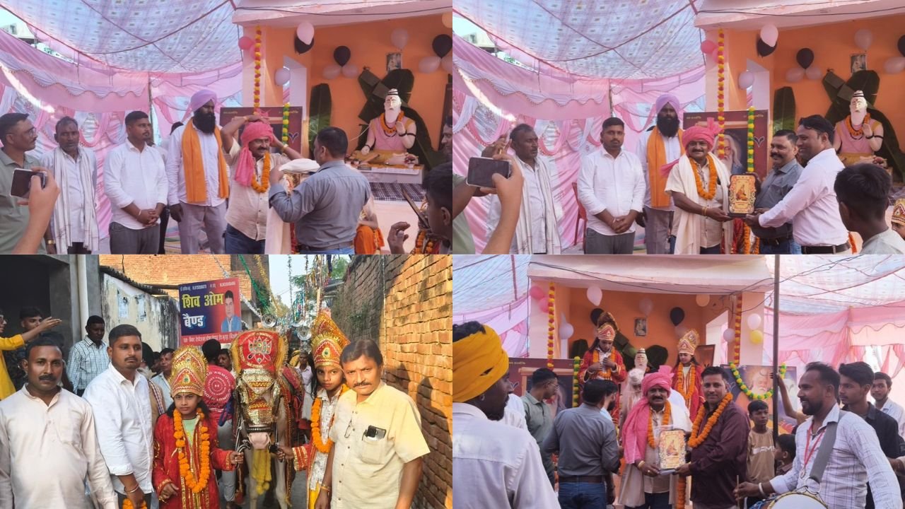 बिजनौर जिले के गांवों में महर्षि वाल्मीकि प्रकटोत्सव पर शोभायात्रा का फीता काटकर शुभारंभ करते मंगेश पवार वाल्मीकि